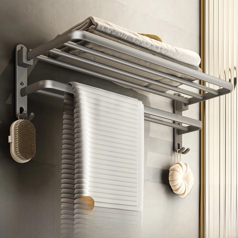 Gun Grey Wall-mounted Aluminum Towel Rack Non-drill Toilet Bathroom Hanging Storage Rod|Bathroom Storage & Organization