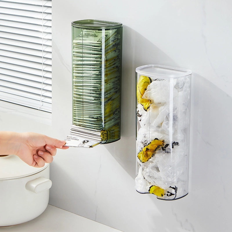 Punch-free Wall-mounted Plastic Wrap and Garbage Bag Holder Transparent Kitchen Storage Rack|Kitchen Storage Organizers