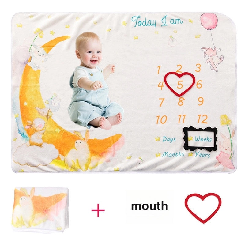 Baby Milestone Growth Double-sided Flannel Blanket for Photos | Baby Photography Props