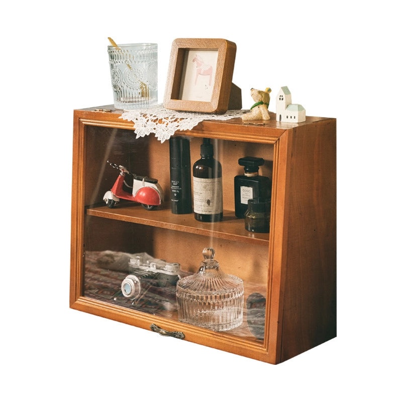 Handmade Vintage Wooden Flip Dustproof Storage Cabinet for Home Study Cosmetic Organizer Toy Display Rack|Home Storage & Organization