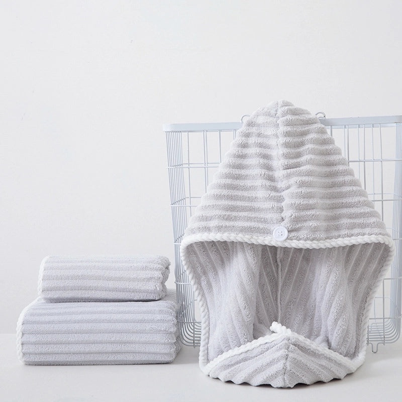 Coral Velvet Corduroy Bath Towel and Shower Cap Set Thick Absorbent Lint-free 3-Piece Household Towel Set|Home Bath Textiles