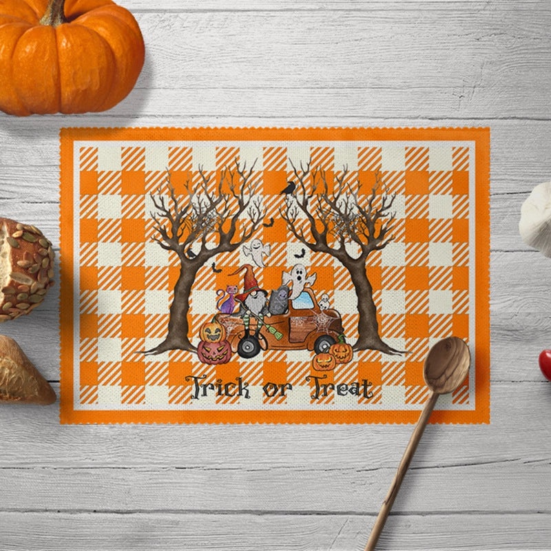 Halloween Pumpkin Skull Polyester Placemat Funny Decorative Dining Mat|Home Decor Tableware