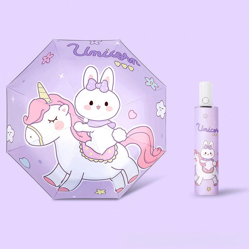 Kids Safety Anti-Rebound Folding Umbrella Cartoon Design Full Automatic Portable Dual-Use for Boys and Girls|Children's Umbrellas