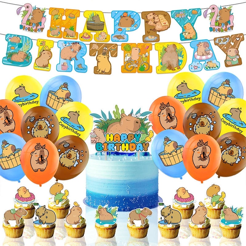 Capybara Birthday Party Decorations Balloon Banner Cake Topper Hanging Spin Capybara Theme | Party Supplies