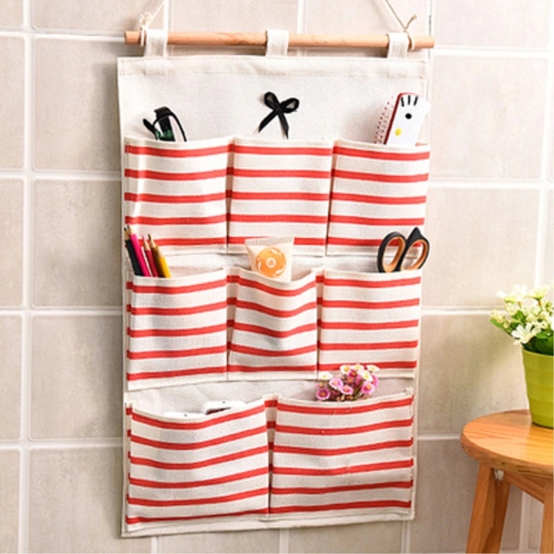 Zakka Cotton Linen Hanging Storage Pocket Waterproof Multi-layer Organizer for Bathroom Door Wall|Home Storage & Organization