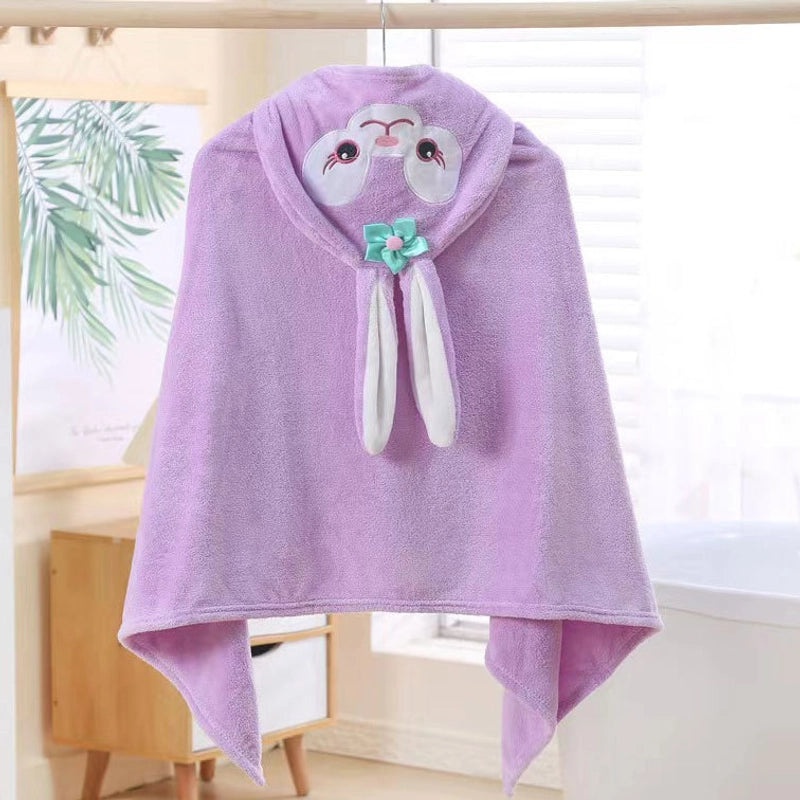 Soft Coral Fleece Kids Hooded Bathrobe Quick Dry Absorbent Baby Towel|Children's Bathrobes & Towels