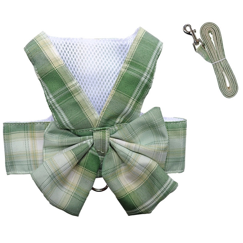 Plaid JK Skirt Pet Leash with Chest Strap Dog Cat Walking Harness and Teddy Hair Accessories|Pet Supplies