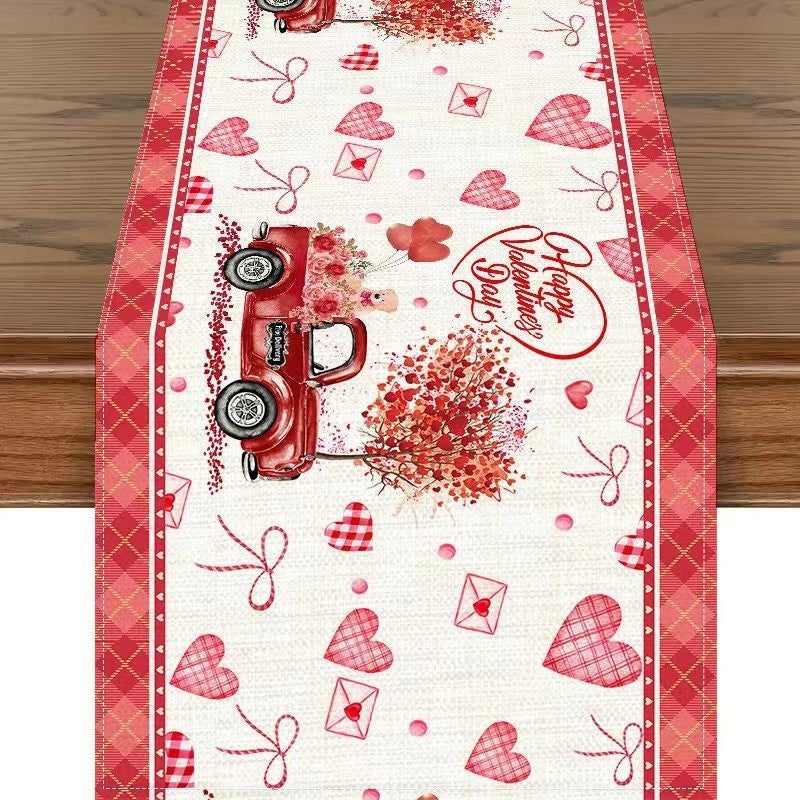 Romantic Heart Shape Rose Linen Table Runner for Valentine’s Day | Home Decor/Table Linens