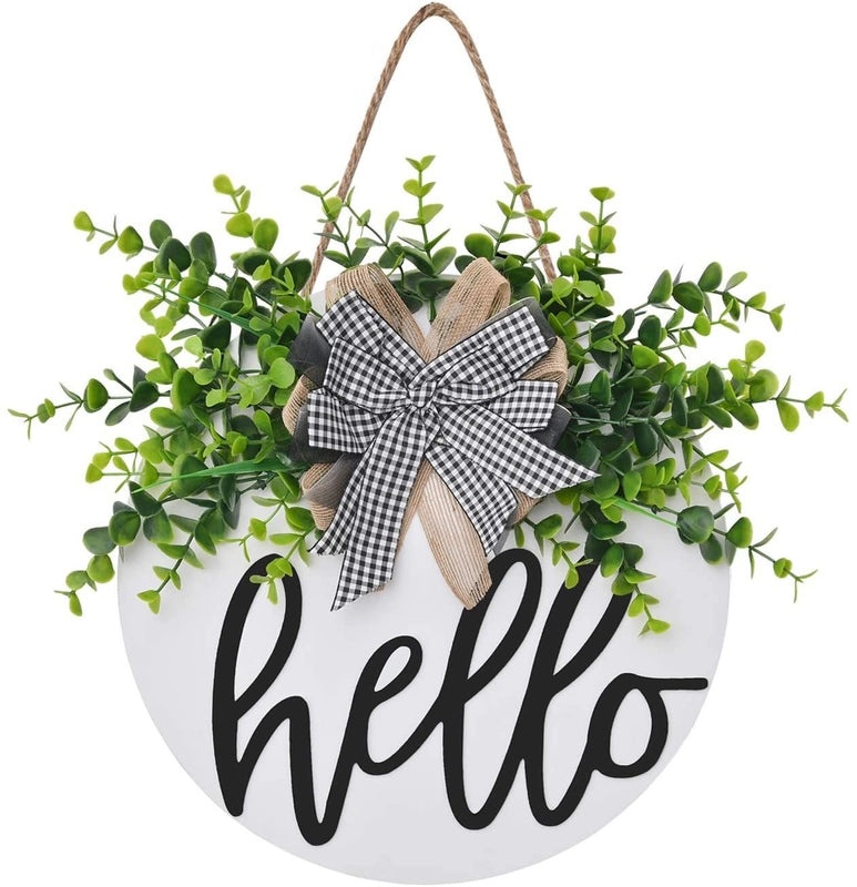 3D Wooden Spring Letter Garland with Bow and Green Plant Decor|Home Decor & Wall Hangings