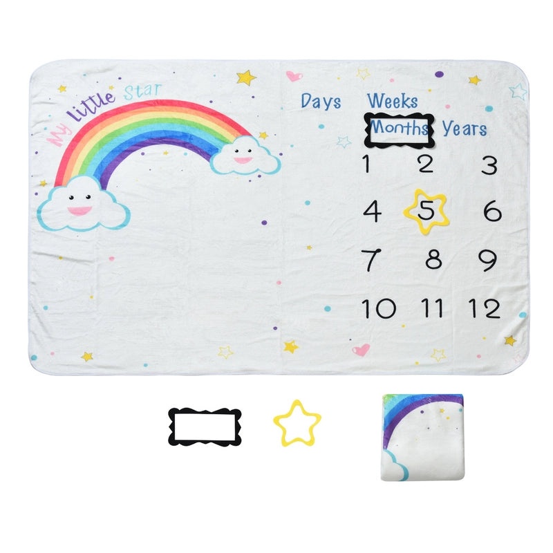 Baby Milestone Growth Double-sided Flannel Blanket for Photos | Baby Photography Props