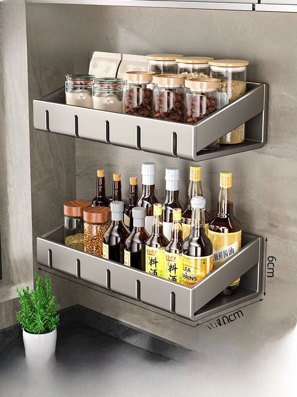 Punch-free Wall-mounted Kitchen Storage Rack Gray Seasoning Holder Space-saving Organizer|Kitchen Storage