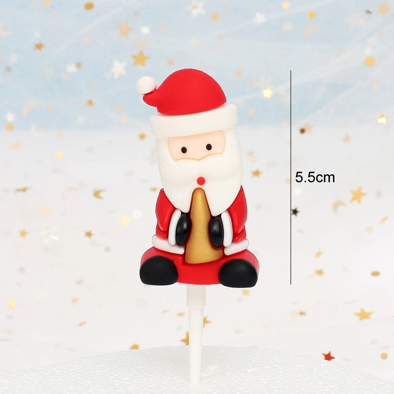 Christmas Cake Decoration Set Soft Glue Plug-in Christmas Tree Santa Snowman Reindeer Holiday Decor|Christmas Cake Decorations