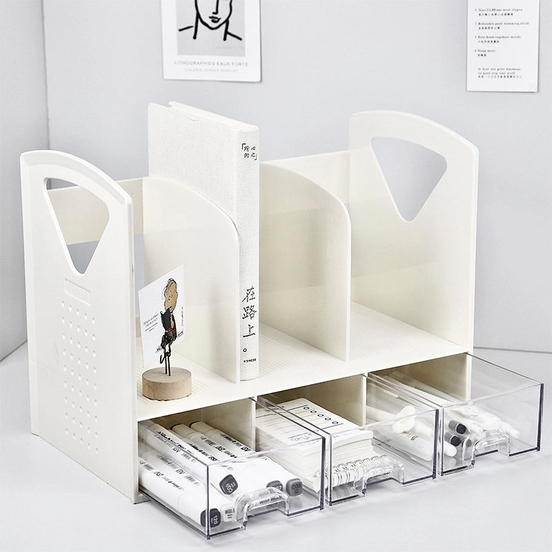 Wooden Desktop Bookshelf with Drawer | Home Office Storage & Organization