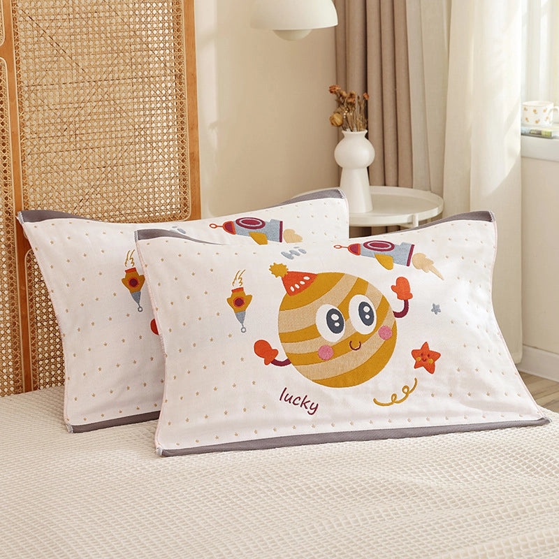 Eight-layer Gauze Soft Pillow Towel Cartoon Couple Design Breathable Household Pillow Cover|Home Textiles
