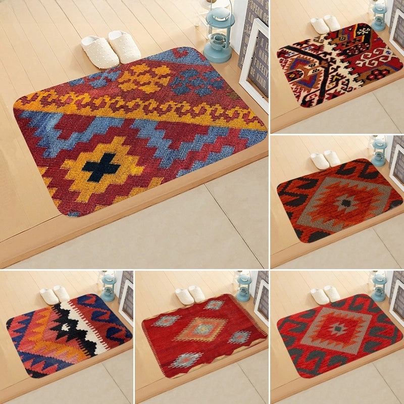 Turkish Persian Geometric Pattern Flannel Mat for Entrance and Toilet|Home Decor Rugs & Mats