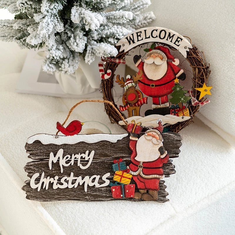 Christmas Cute Santa Claus and Snowman Wooden Hanging Ornaments for Holiday Party Decorations|Christmas Decorations
