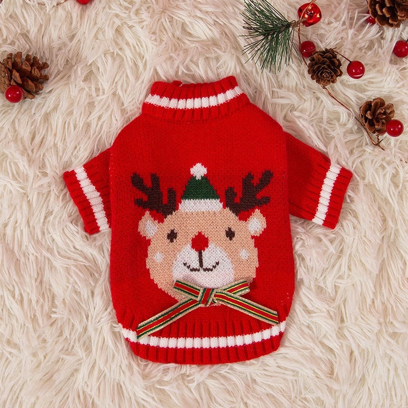 Cozy Christmas Color Block Pet Sweater with Soft Core Spun Yarn|Pet Clothing