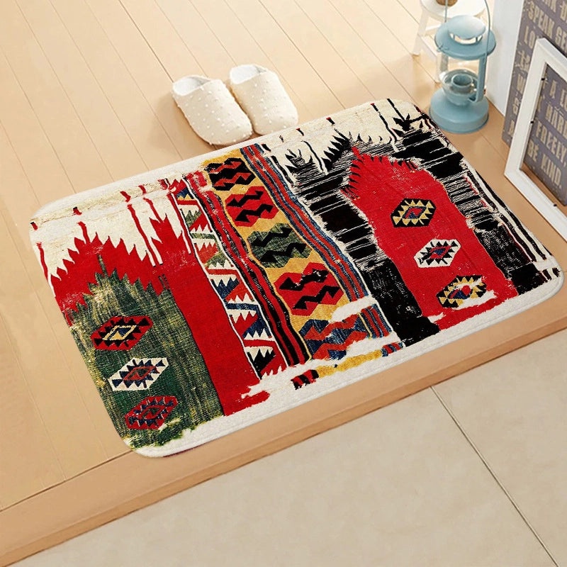 Turkish Persian Geometric Pattern Flannel Mat for Entrance and Toilet|Home Decor Rugs & Mats