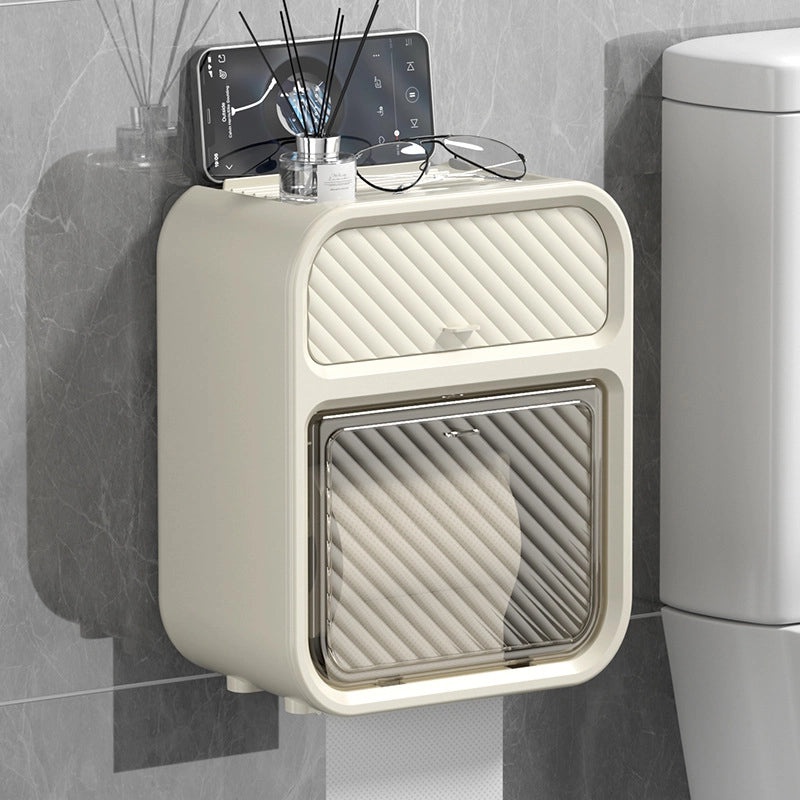 Multifunctional Wall-Mounted Tissue Holder for Bathroom, Punch-Free Toilet Paper Storage Box | Home & Living Accessories
