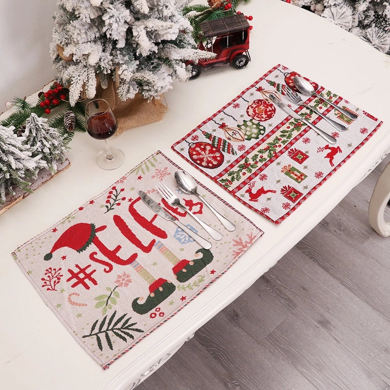 Nordic Christmas Snowflake Knit Placemat IG Style Printed Party Festival Table Mat|Home Decor Table Linens