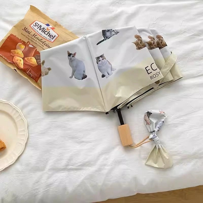 Cute Cat Folding Umbrella Dual-Use Auto Open Close Sun & UV Protection High-Grade Stylish Rain Shade|Umbrellas & Rain Gear