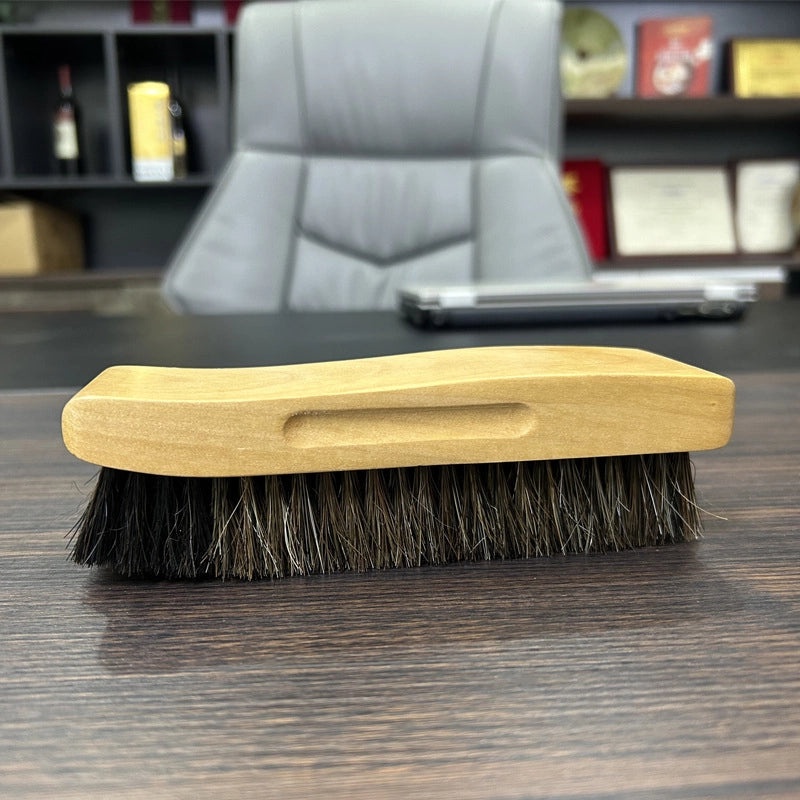 Wooden Handle Shoe Brush with Beech Wood and Horsehair for Leather and Suede Polishing | Shoe Care & Cleaning Tools