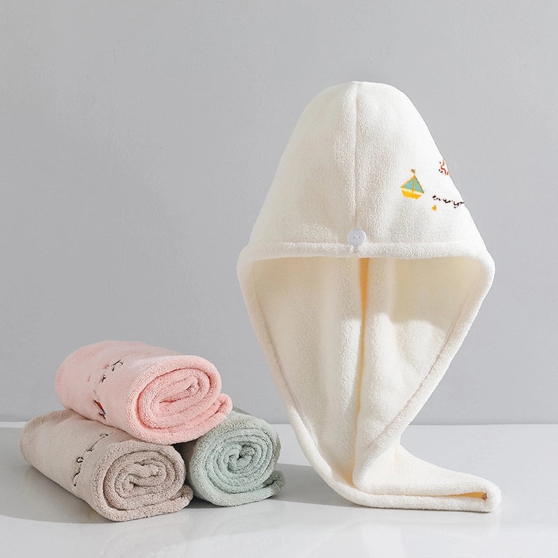 Coral Velvet Bamboo Charcoal Antibacterial Double-layer Hair Drying Towel Cap for Women | Hair Care Accessories