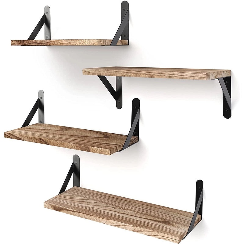 Rustic Solid Color Paulownia Wood and Iron Wall Mounted Storage Rack|Home Organization Storage