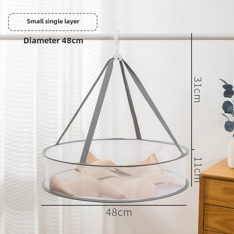 Windproof Foldable Clothes Basket with Three-Layer Sweater and Tile Drying Net | Home Storage & Organization