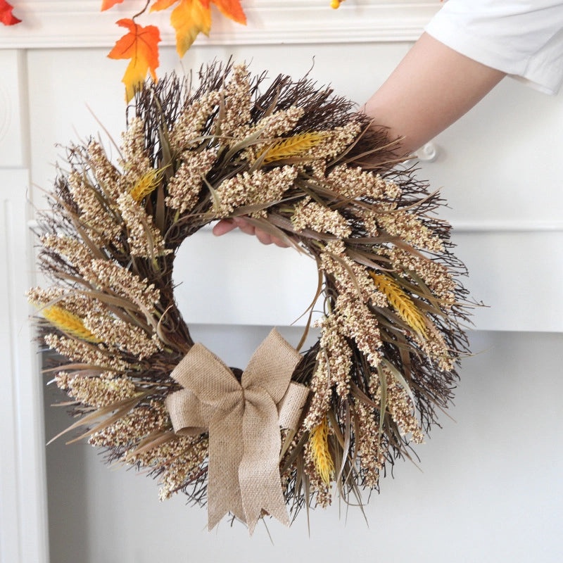 50cm Thanksgiving Wheat Garland Rattan Ring Harvest Festival Home Decor|Home Decorations