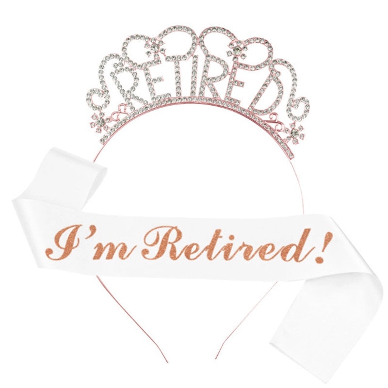 Retirement Party Hair Band and Shoulder Strap Set Pink I'm Retired Etiquette Belt with Retirement Crown|Party Accessories