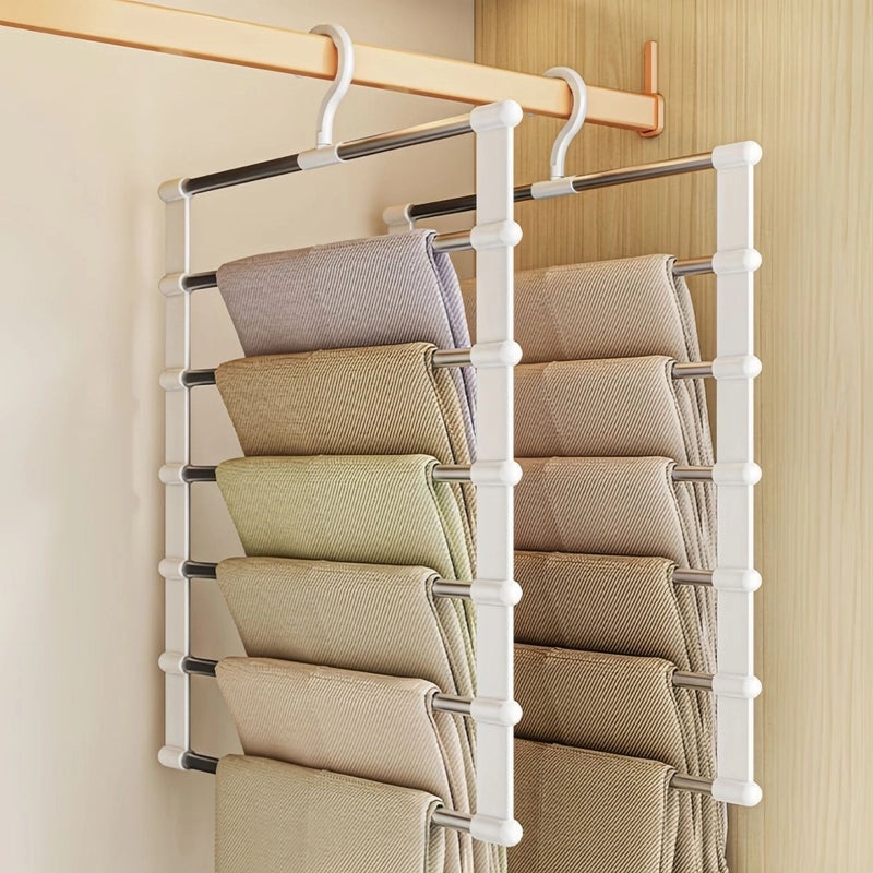 Multi-functional Stainless Steel Folding Pants Rack with Multi-layer Hanging Clips and Traceless Storage|Home Organization & Storage