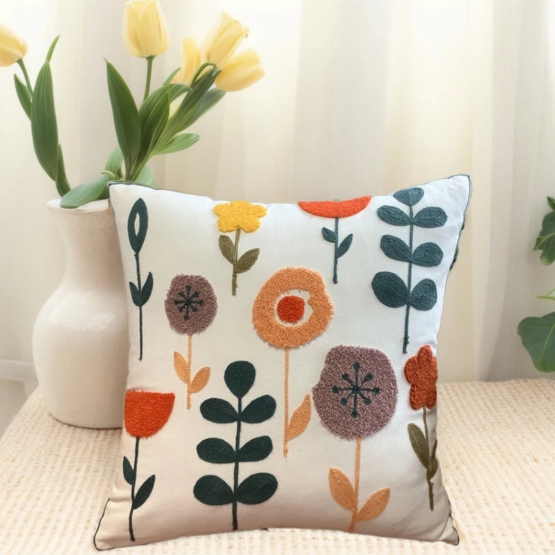 Embroidered Cotton Floral Cushion Cover Soft Decorative Pillow Case for Sofa Bedside Home Decor|Home Decor & Pillows