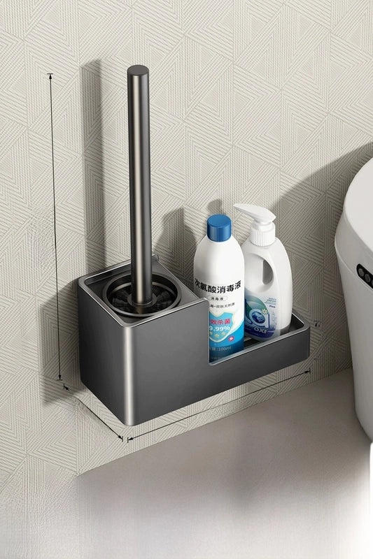 Light Luxury Wall-Mounted Toilet Brush with Storage Rack | Bathroom Accessories