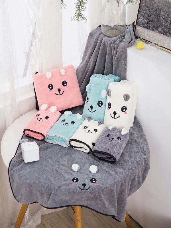 Chuanyue Cute 3D Bear Bath Towel Set for Girls Couples Absorbent Wrap Home Use|Home & Living Bath Towels
