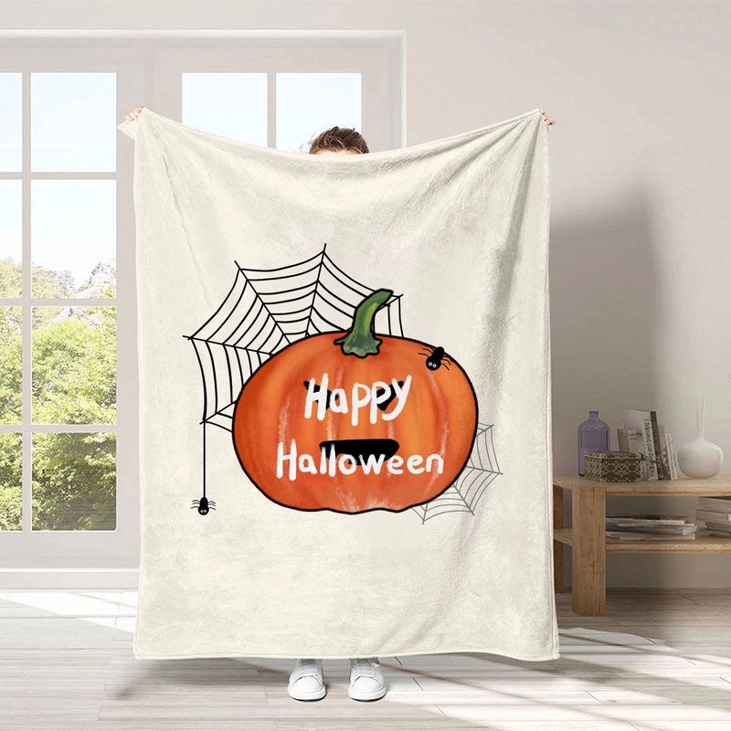Halloween Pumpkin Bat Blanket Cozy Polyester Throw for Couch Sofa Decor | Home Decor & Seasonal Accessories