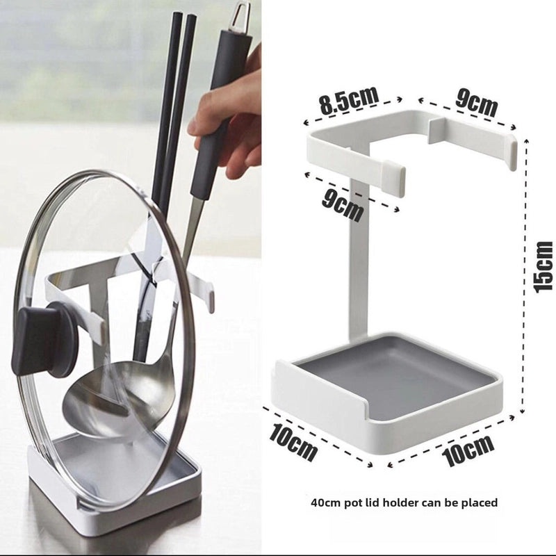 Compact Japanese Style Metal Pot Lid and Soup Spoon Rack with Drip Tray for Organized Kitchen Storage|Kitchen Storage & Organization