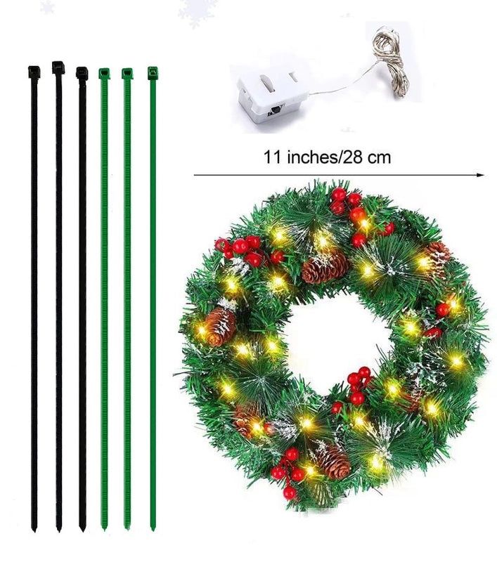 Christmas Car Wreath with Lights 28cm PVC Holiday Decoration Pendant|Car Accessories