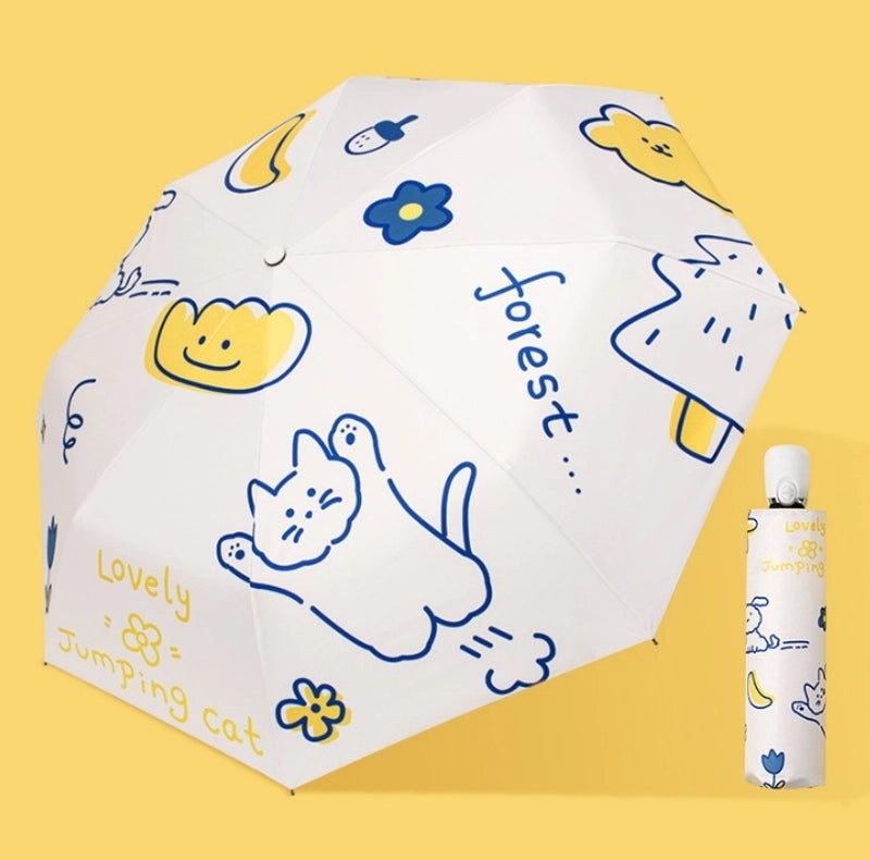 Black Rubber UV Protection Automatic Sunny Umbrella Cute Korean Design Custom Sunscreen Umbrella|Umbrellas & Sun Protection
