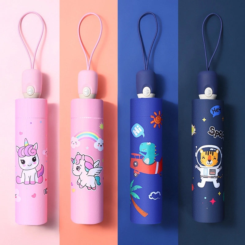 Kids Portable Folding Umbrella Cute Cartoon Design Sunshade Sunscreen Anti-Rebound for Students Men Women|Umbrellas & Rain Gear