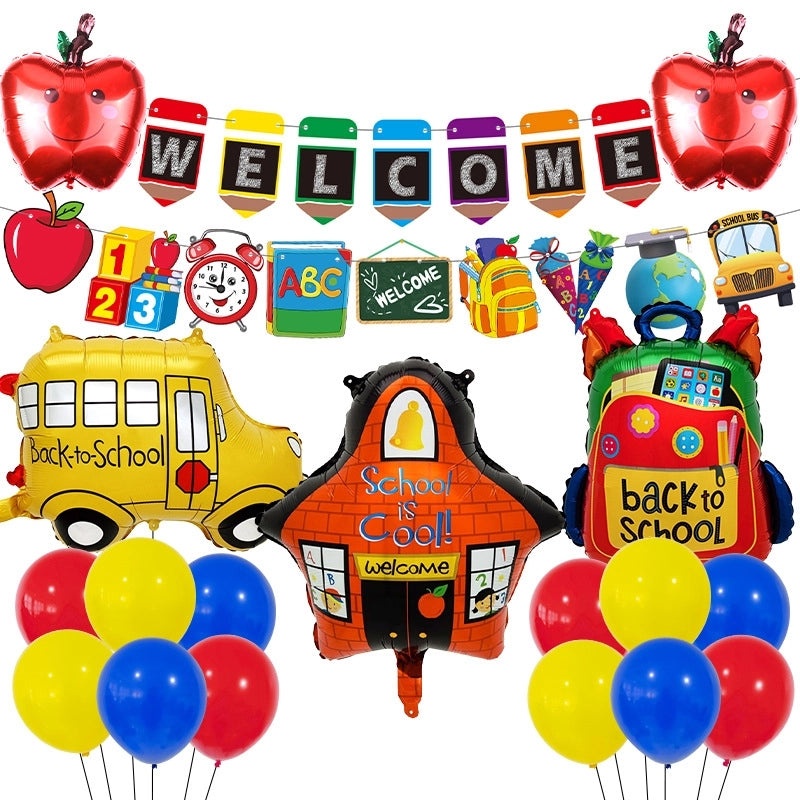 Back To School Preppy Style Balloons with Book Letter and Apple Design for Home Party Decorations|Party Supplies