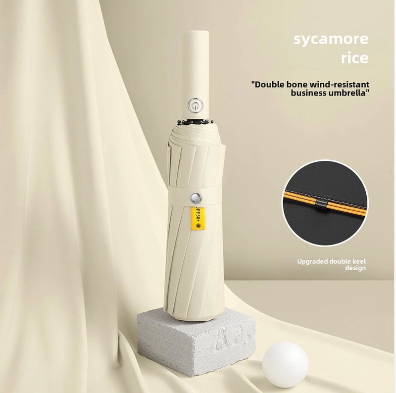 24-bone Large Automatic Three-Fold Umbrella with Black Coating UV Sun Protection Custom Folding Advertising Umbrella|Outdoor Accessories