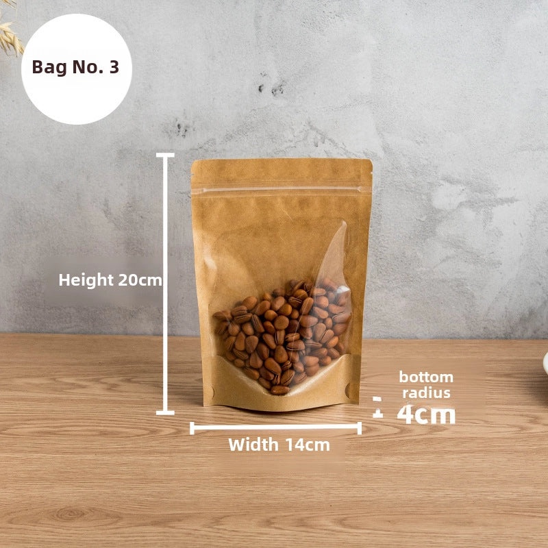 Yin Yang Kraft Paper Self-sealing Bag with Translucent Window for Tea Nuts Food Packaging | Food Storage Bags