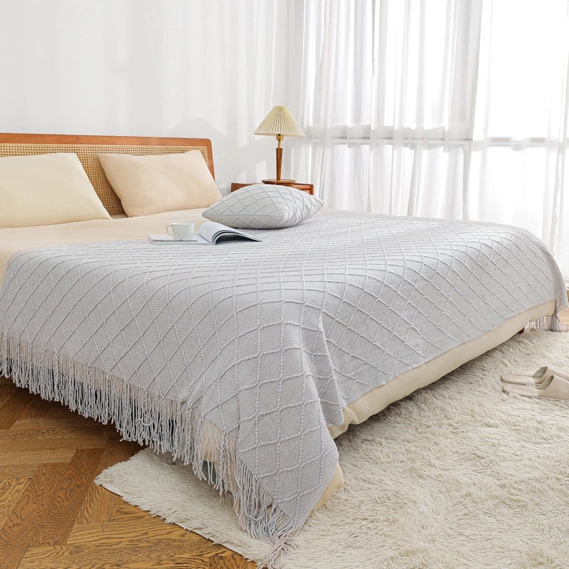 Nordic Tassel Sofa Throw Blanket Cozy Woven Bed Cover Pillowcase for Bedroom Homestay|Home Textiles & Throws