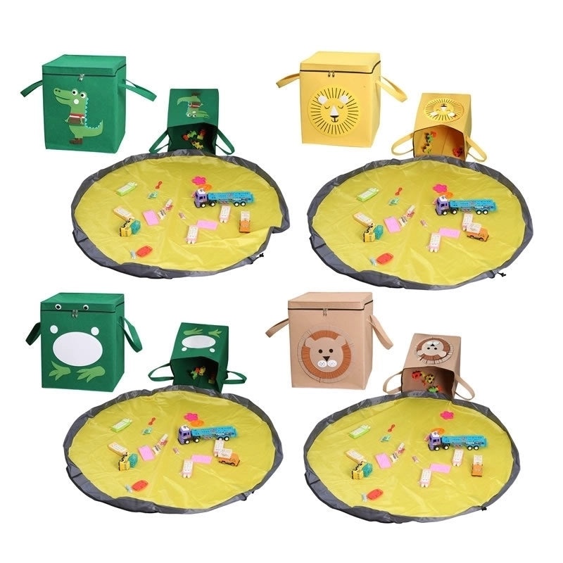 Square Fabric Storage Basket with Lid and Zipper Foldable Kids Waterproof Play Mat Organizer|Home Storage & Organization