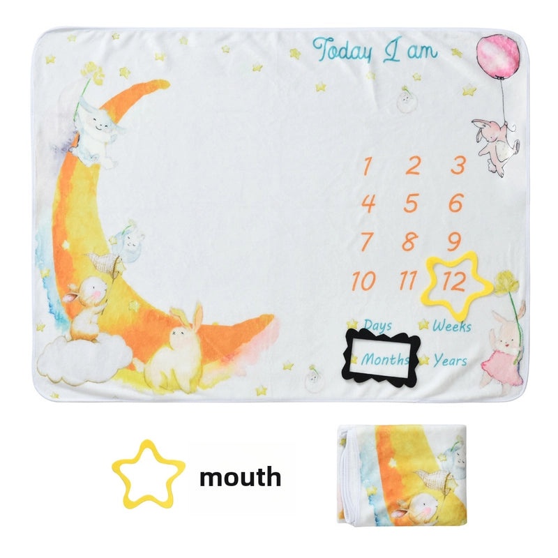 Baby Milestone Growth Double-sided Flannel Blanket for Photos | Baby Photography Props
