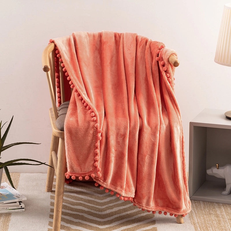 Solid Color Flannel Blanket with Tassel Balls | Home & Living Blankets