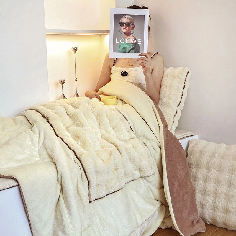 Cozy Solid Color Flannel Throw Pillow and Quilt Set | Home Decor & Living Room Accessories