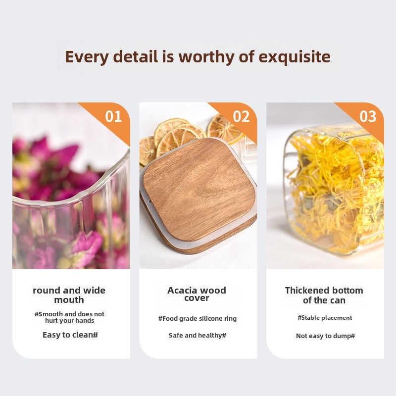Transparent Square Glass Storage Jar for Cereals Dried Fruits Tea Large Capacity High Borosilicate|Kitchen Storage