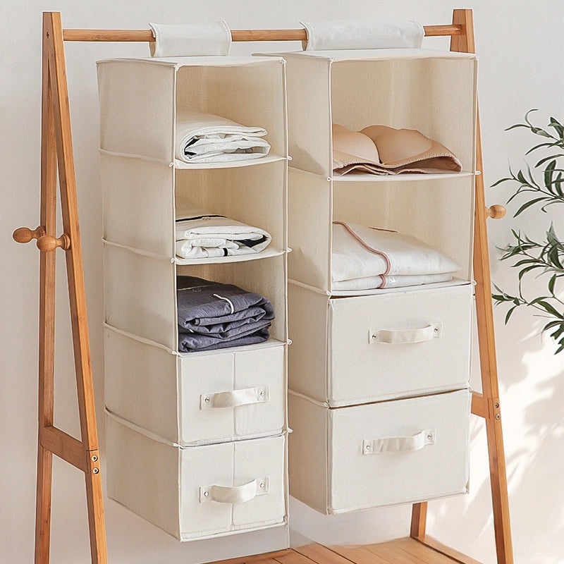 Cotton Linen Multi-Layer Hanging Storage Bag for Wardrobe Drawers Underwear Organizer | Home Storage & Organization